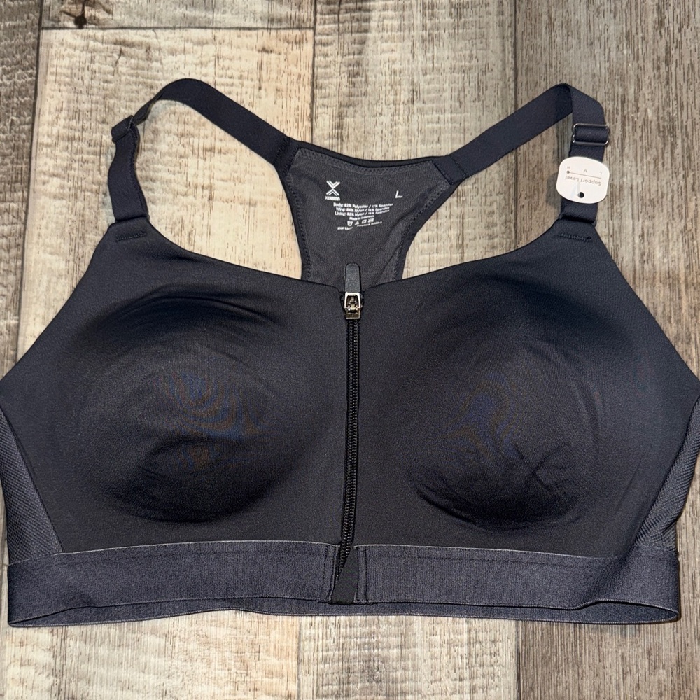 Xersion dark grey Front-Zip High-Impact Sports Bra - size L